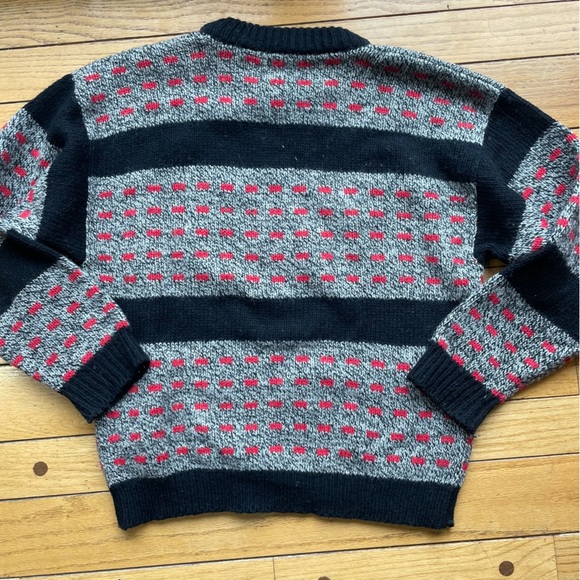 Vintage Levi’s Sutter Creek wool sweater red black gray stripes dots pattern M - Picture 3 of 3